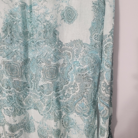Calypso St. Barth Teal Paisley Print Button Down Collared Shirt - Picture 9 of 12
